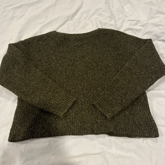 BP Women Small Olive Night Marl Weekend V-Neck Sweater Cozy Rib Knit Boxy - Picture 3 of 5